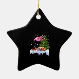 Flamingo Christmas Tree Lights Ceramic Ornament