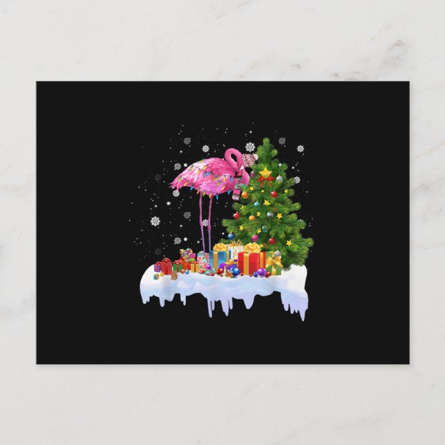 Flamingo Christmas Tree Lights Invitation Postcard (Front)