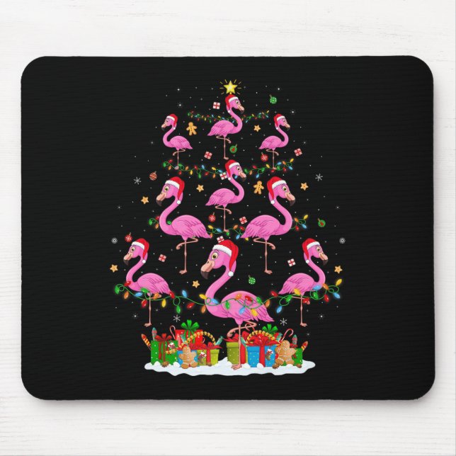 Flamingo Christmas Tree Lights Santa Hat Nk Flamin Mouse Pad (Front)