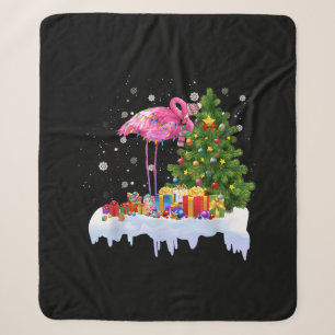 Flamingo Christmas Tree Lights Sherpa Blanket