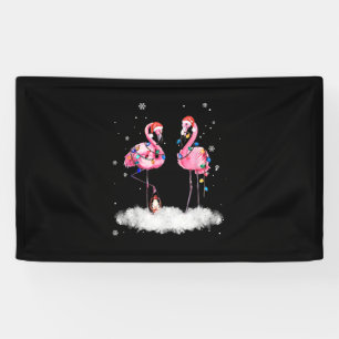 Flamingo Christmas Tree Santa Hat Light Banner