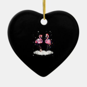 Flamingo Christmas Tree Santa Hat Light Ceramic Ornament