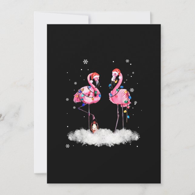 Flamingo Christmas Tree Santa Hat Light Invitation (Front)