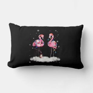 Flamingo Christmas Tree Santa Hat Light Lumbar Pillow