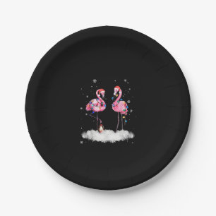 Flamingo Christmas Tree Santa Hat Light Paper Plate