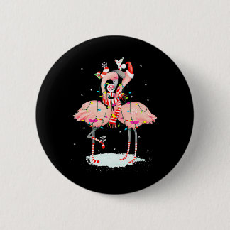 Flamingo Christmas Tree Santa Hat Xmas Light 2 Inch Round Button