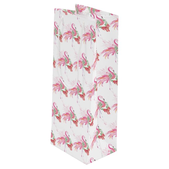 Flamingo Christmas Wine Gift Bag (Back Angled)