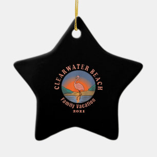 Flamingo Clearwater Beach Flamingo Vacation 2021 Ceramic Ornament