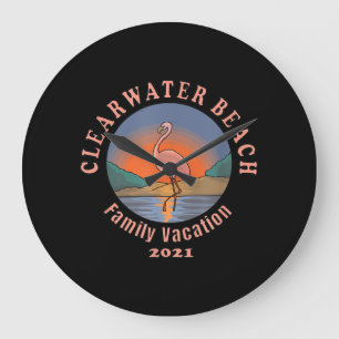 Flamingo   Clearwater Beach Flamingo Vacation 2021 Large Clock