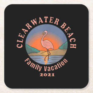 Flamingo Clearwater Beach Flamingo Vacation 2021 Square Paper Coaster