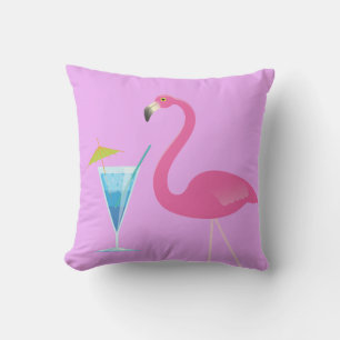Flamingo & Cocktail on Purple Outdoor Pillow