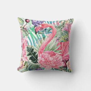 Flamingo colorful watercolor throw pillow