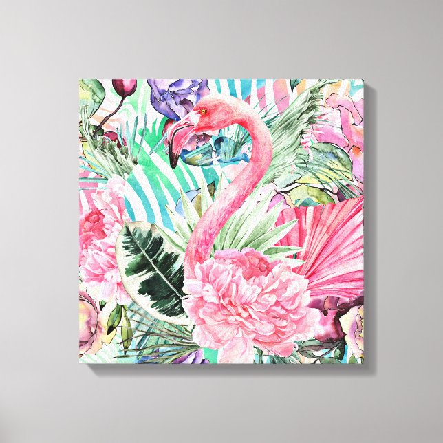 Flamingo colourful watercolor canvas print (Front)