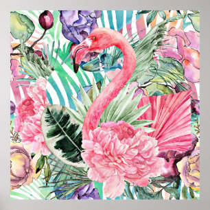 Flamingo colourful watercolor poster