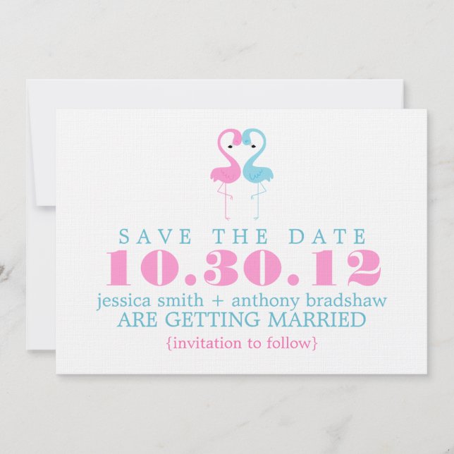 Flamingo Couple Wedding Save the Date Invitation (Front)