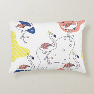 Flamingo Crown: Abstract Vintage Seamless. Accent Pillow