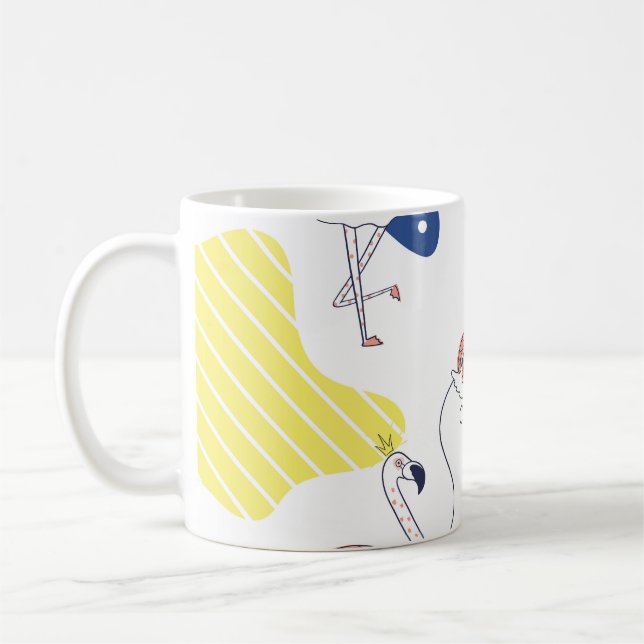 Flamingo Crown: Abstract Vintage Seamless. Coffee Mug (Left)