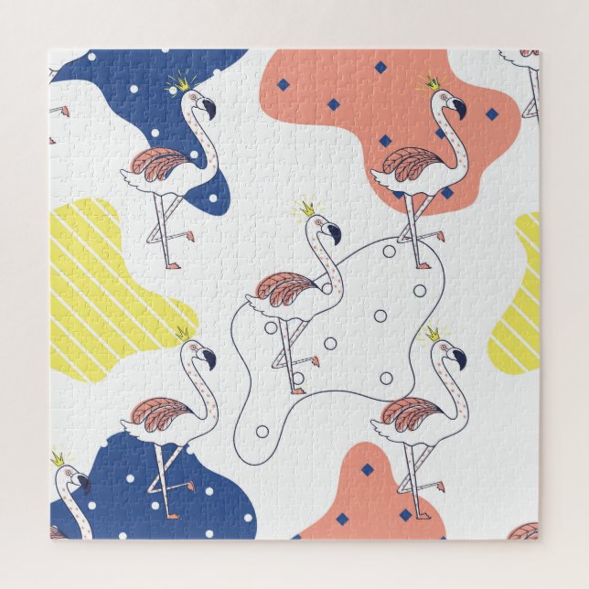 Flamingo Crown: Abstract Vintage Seamless. Jigsaw Puzzle (Vertical)