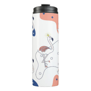 Flamingo Crown: Abstract Vintage Seamless. Thermal Tumbler