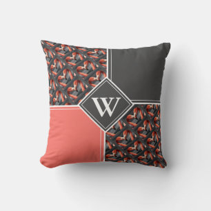 FLAMINGO Custom Monogram Grey Coral Throw Pillow