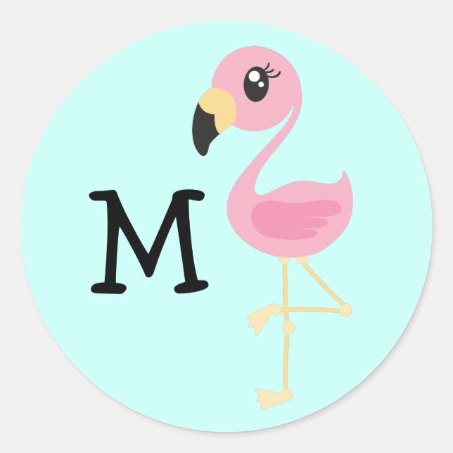Flamingo Cute Tropical Name Envelope Seal Stickers (Front)