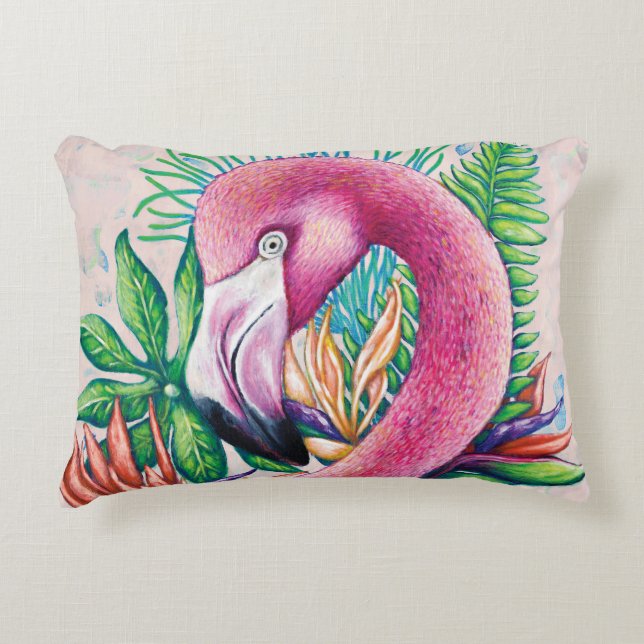 Flamingo Cute Tropical Pink Accent Pillow (Front)