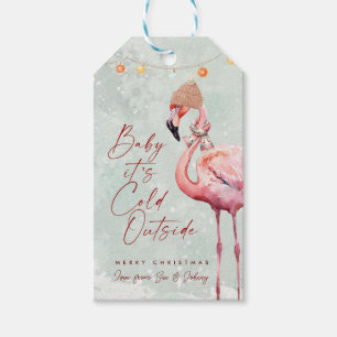 flamingo dans la neige étiquettes cadeaux de Noël