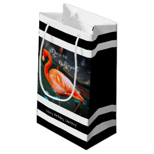 Flamingo Dare to Be Different Black Stripes Name Small Gift Bag
