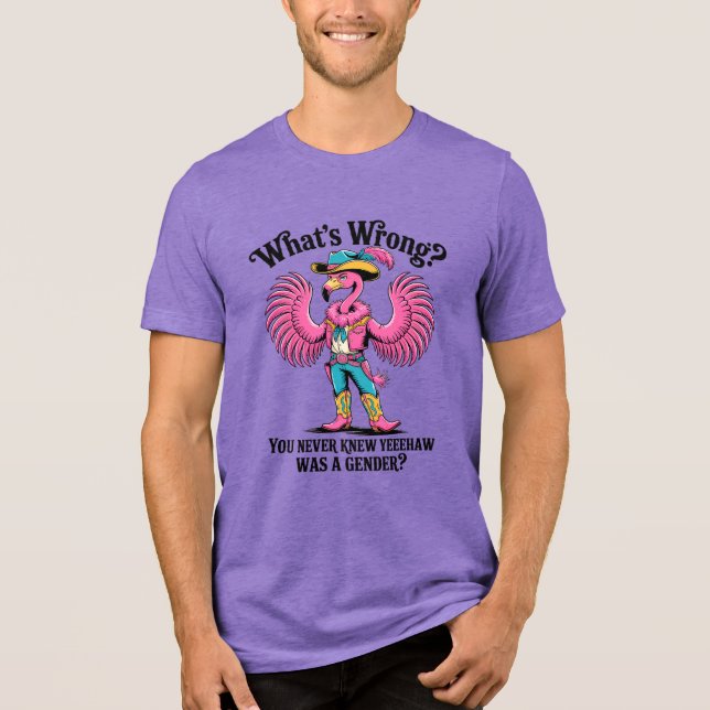Flamingo Drag Queen Cowboy YEEEHAW Pride Tri-Blend Shirt (Front)