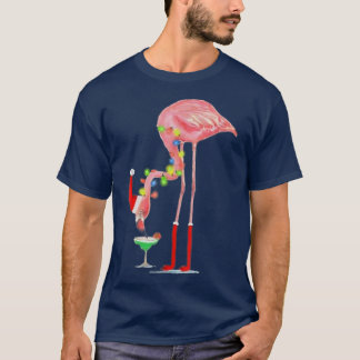 Flamingo Drinking Cocktail Christmas Lights Tree X T-Shirt
