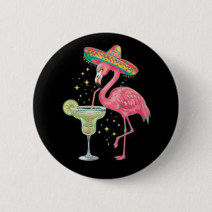 Flamingo Drinking Margarita Funny Mexican Poncho 2 Inch Round Button