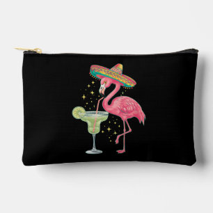 Flamingo Drinking Margarita Funny Mexican Poncho Accessory Pouch