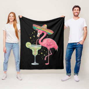 Flamingo Drinking Margarita Funny Mexican Poncho Fleece Blanket