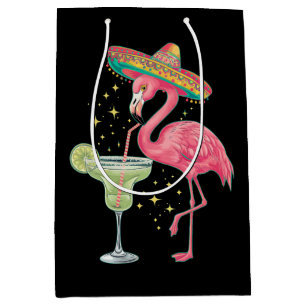 Flamingo Drinking Margarita Funny Mexican Poncho Medium Gift Bag