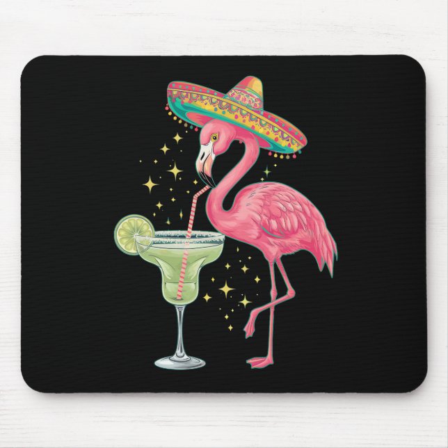 Flamingo Drinking Margarita Funny Mexican Poncho Mouse Pad (Front)