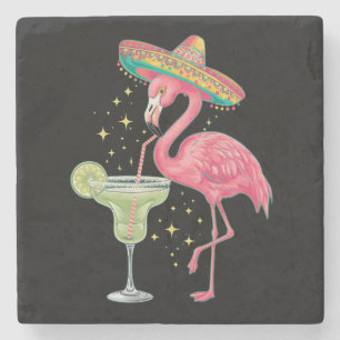 Flamingo Drinking Margarita Funny Mexican Poncho Stone Coaster