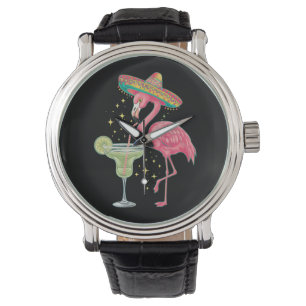 Flamingo Drinking Margarita Funny Mexican Poncho Watch