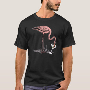 Flamingo Drinking Martini Art Illustration Premium T-Shirt