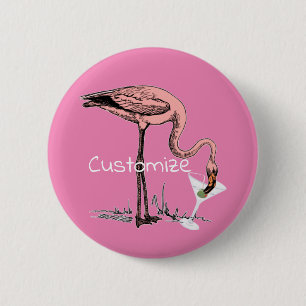 Flamingo Drinking Martini Thunder_Cove 2 Inch Round Button