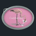 Flamingo Drinking Martini Thunder_Cove  Belt Buckle<br><div class="desc">Art Illustration of pink Flamingo drinking a dirty olive martini,  customize with your own greeting,  name,  message,  etc</div>