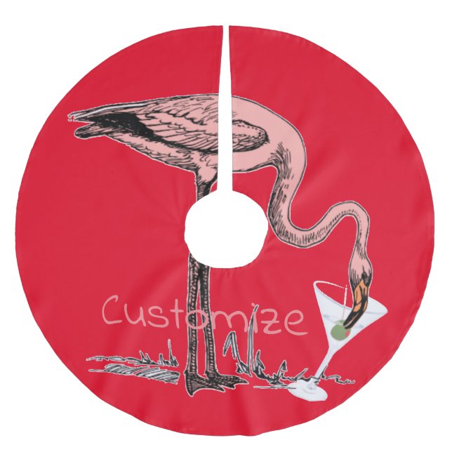 Flamingo Drinking Martini Thunder_Cove Brushed Polyester Tree Skirt (Front)