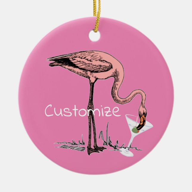 Flamingo Drinking Martini Thunder_Cove  Ceramic Ornament (Front)