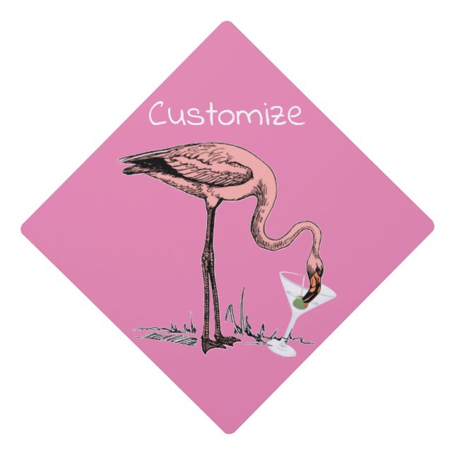 Flamingo Drinking Martini Thunder_Cove Graduation Cap Topper (Front)