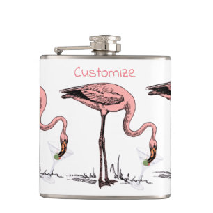 Flamingo Drinking Martini Thunder_Cove Hip Flask