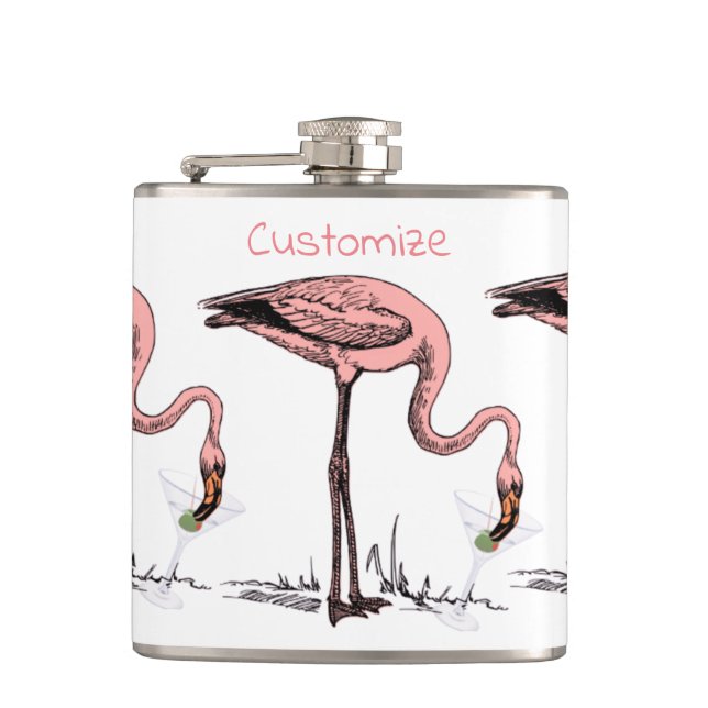 Flamingo Drinking Martini Thunder_Cove Hip Flask (Front)