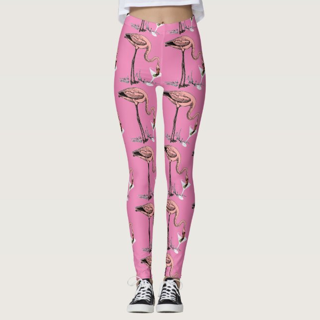 Flamingo Drinking Martini Thunder_Cove Leggings (Front)