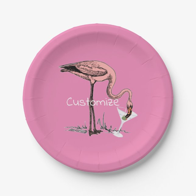 Flamingo Drinking Martini Thunder_Cove Paper Plate (Front)