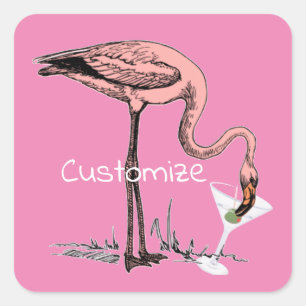 Flamingo Drinking Martini Thunder_Cove Square Sticker