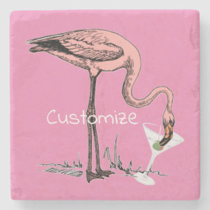 Flamingo Drinking Martini Thunder_Cove Stone Coaster