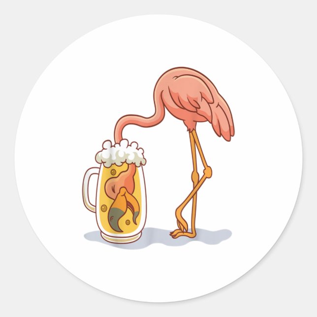 Flamingo Drinks Beer Classic Round Sticker (Front)